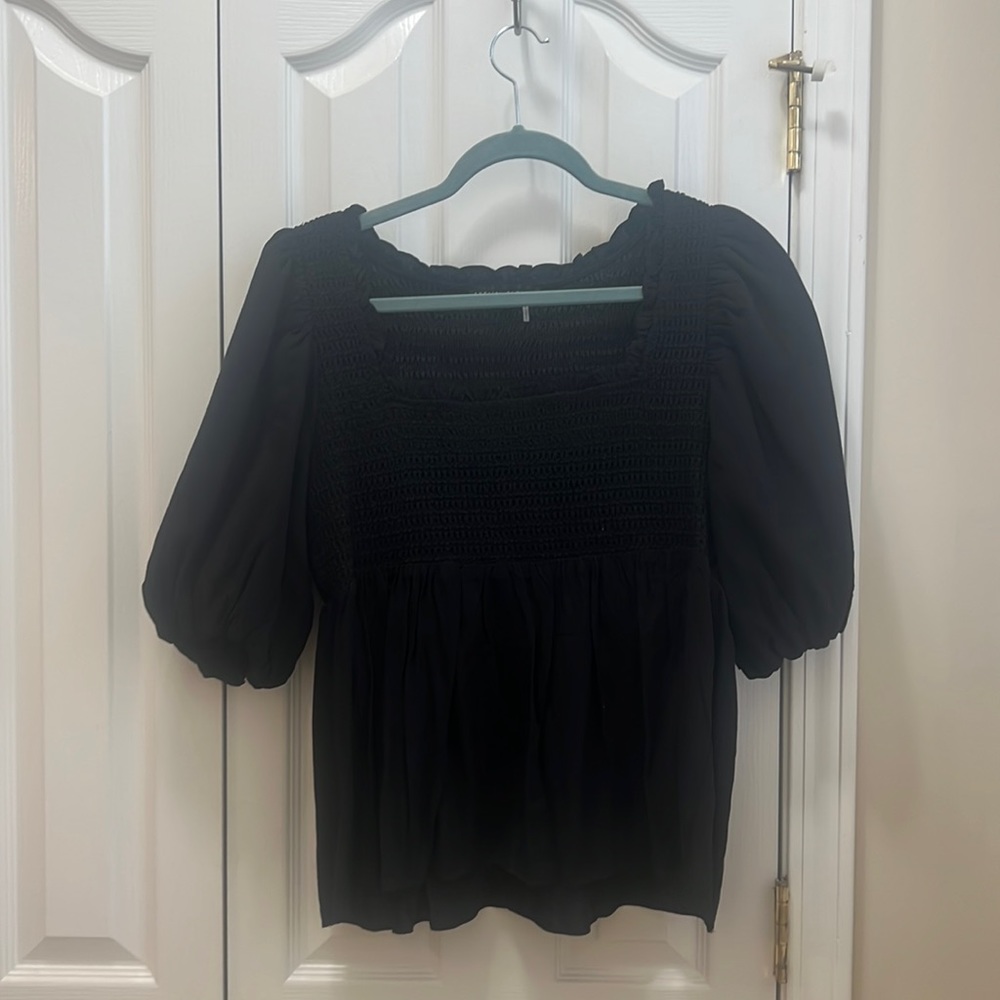 English Factory smocked, puff sleeve blouse